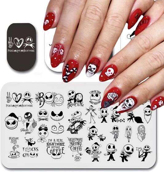Christmas Nail Stamping Plate Nightmare Christmas Nails Stamping Kit Templates The Day of Dead Ghost Holiday Nail Stamping Plate Christmas Hat Nail Stamper Kit for Women Girls DIY Salon