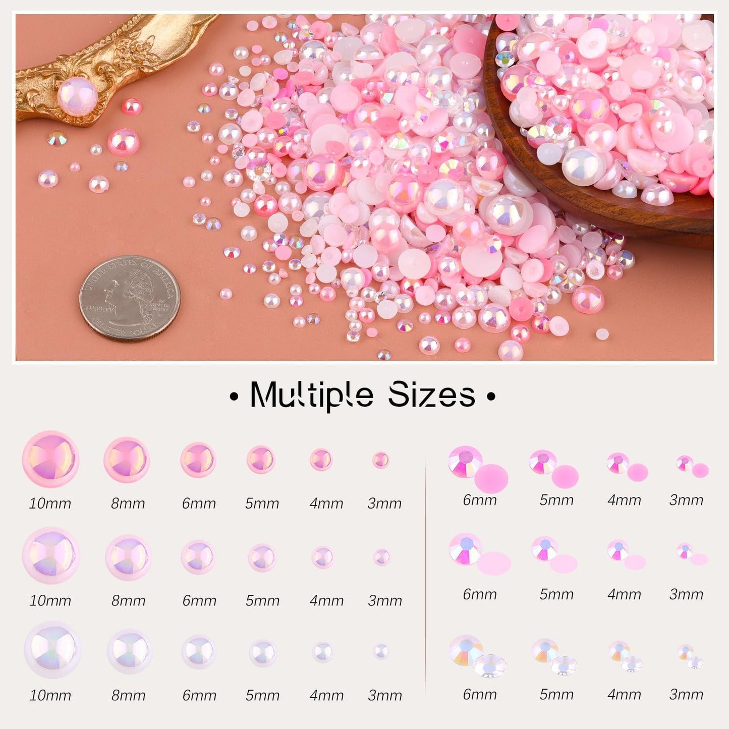 80g Flatback Pearls and Rhinestones for Crafting, Pink White 3-10mm Resin Rhinestones and Half Pearls for Bedazzling, Nail Art and Dec with 3pcs 10ml B7000 Jewelry Glue, Tweezer and Pickup Pencil