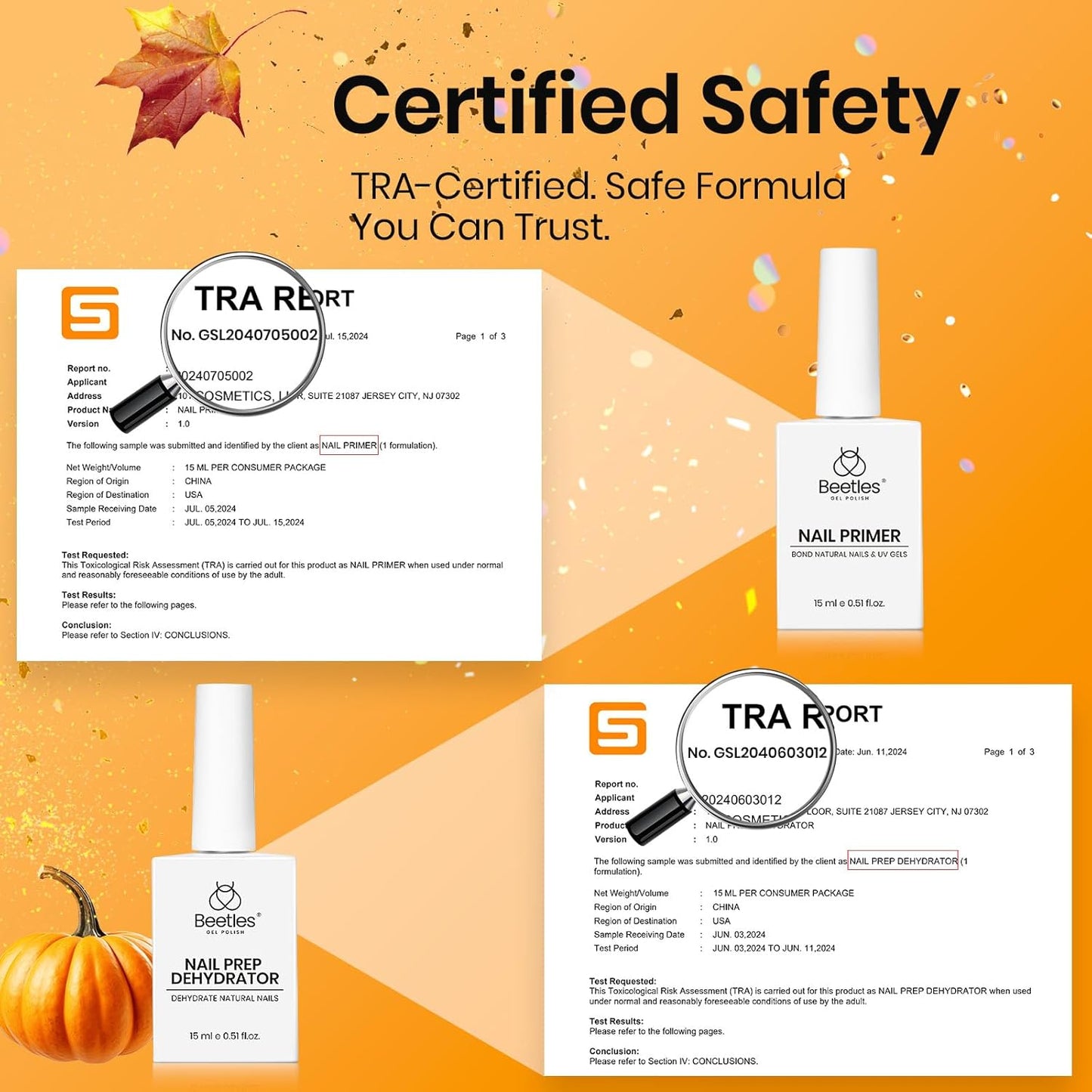 Beetles 4 Pcs 15ml Gel Top Coat and Base Coat Set with Nail Dehydrator and Primer Professional Nail Prep Acid-Free & Hema-Free Dehydrate Bond Primer Set for Acrylic & Gel Nail Polish Fall Nail Gifts