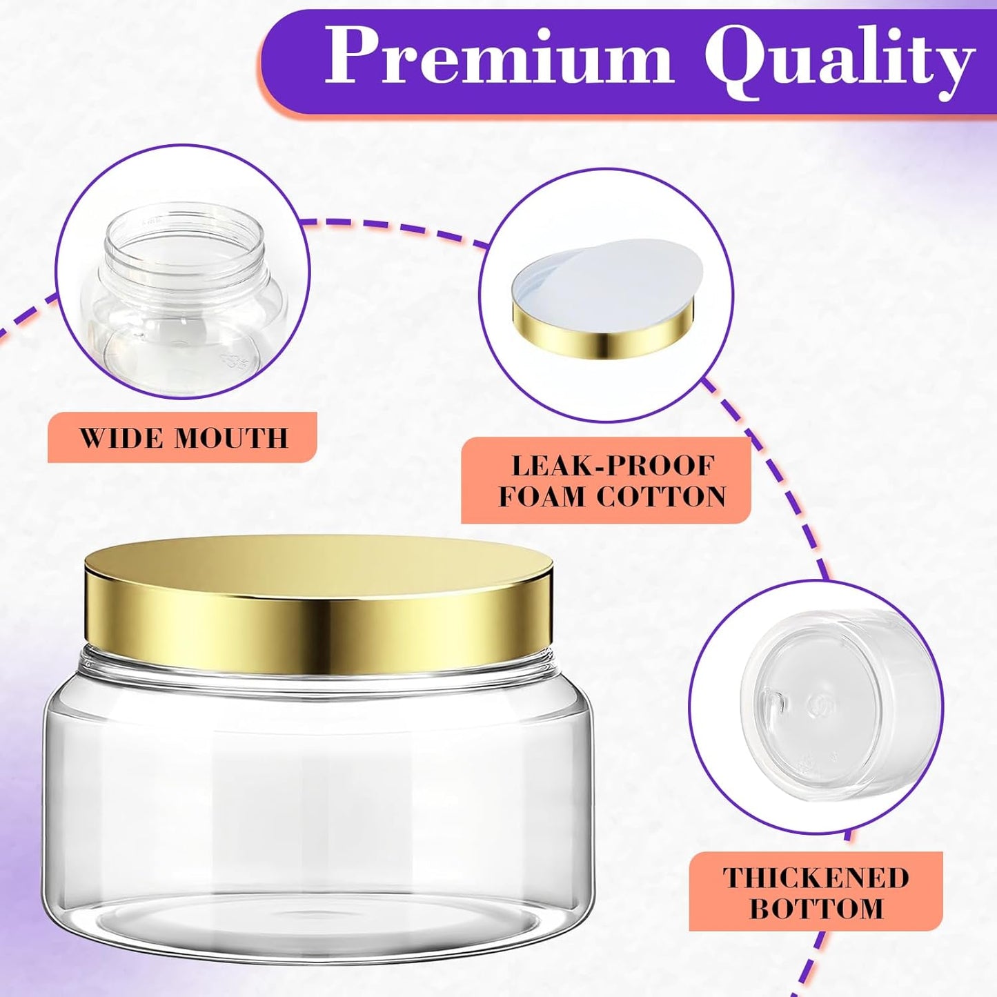 36 Pack 5 oz Plastic Cosmetic Containers With Lids Refillable Clear Empty Travle Jars Containers for Body Butter,Sugar Scrubs,Cream,Lotions,Candy, Waterproof Label&Spatulas - (Gold)