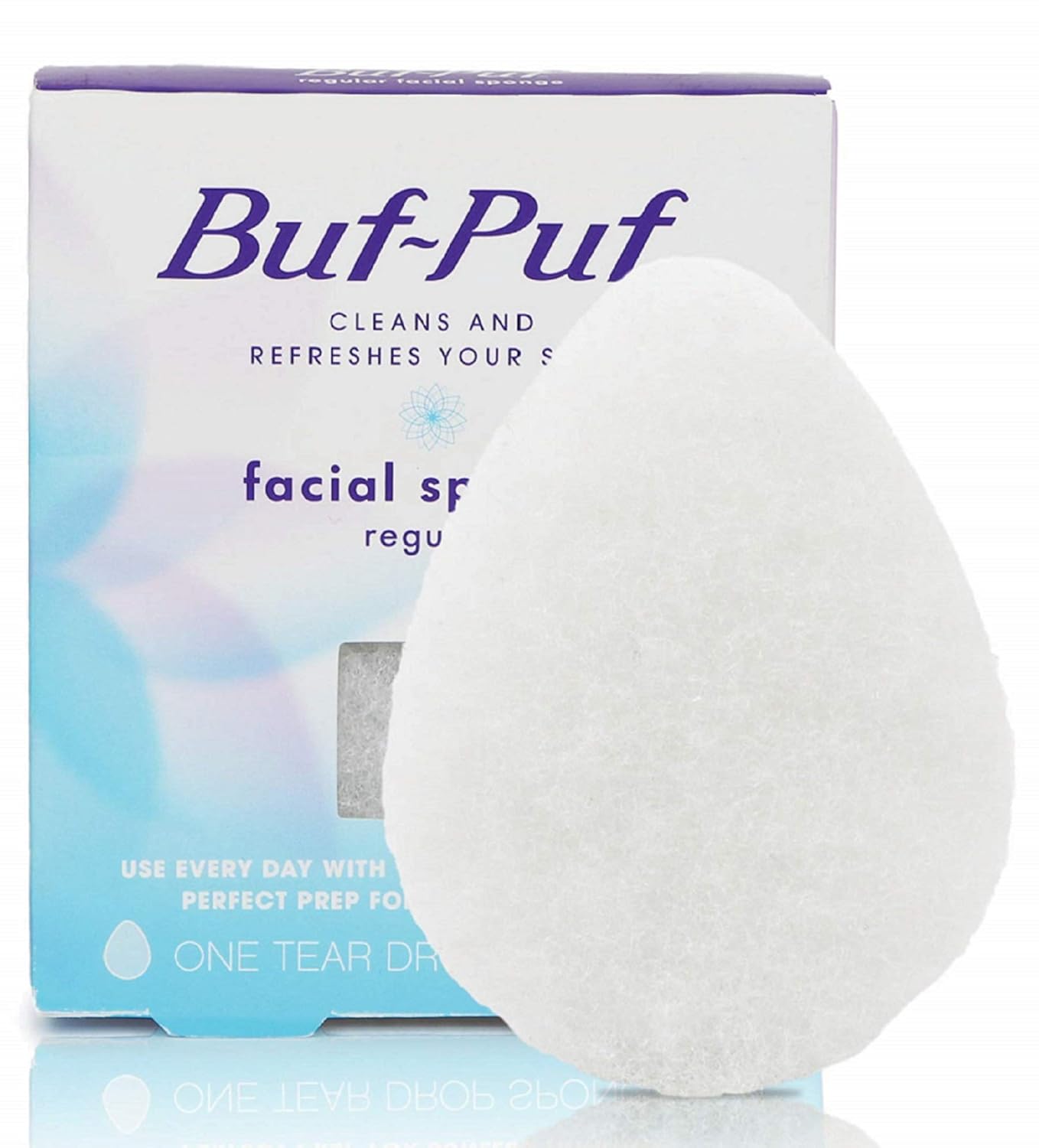 Buf-Puf Regular Facial Sponge, Dermatologist Developed, Removes Deep Down Dirt & Makeup that Causes Breakouts and Blackheads, Reusable, Exfoliating, White, 1 Count