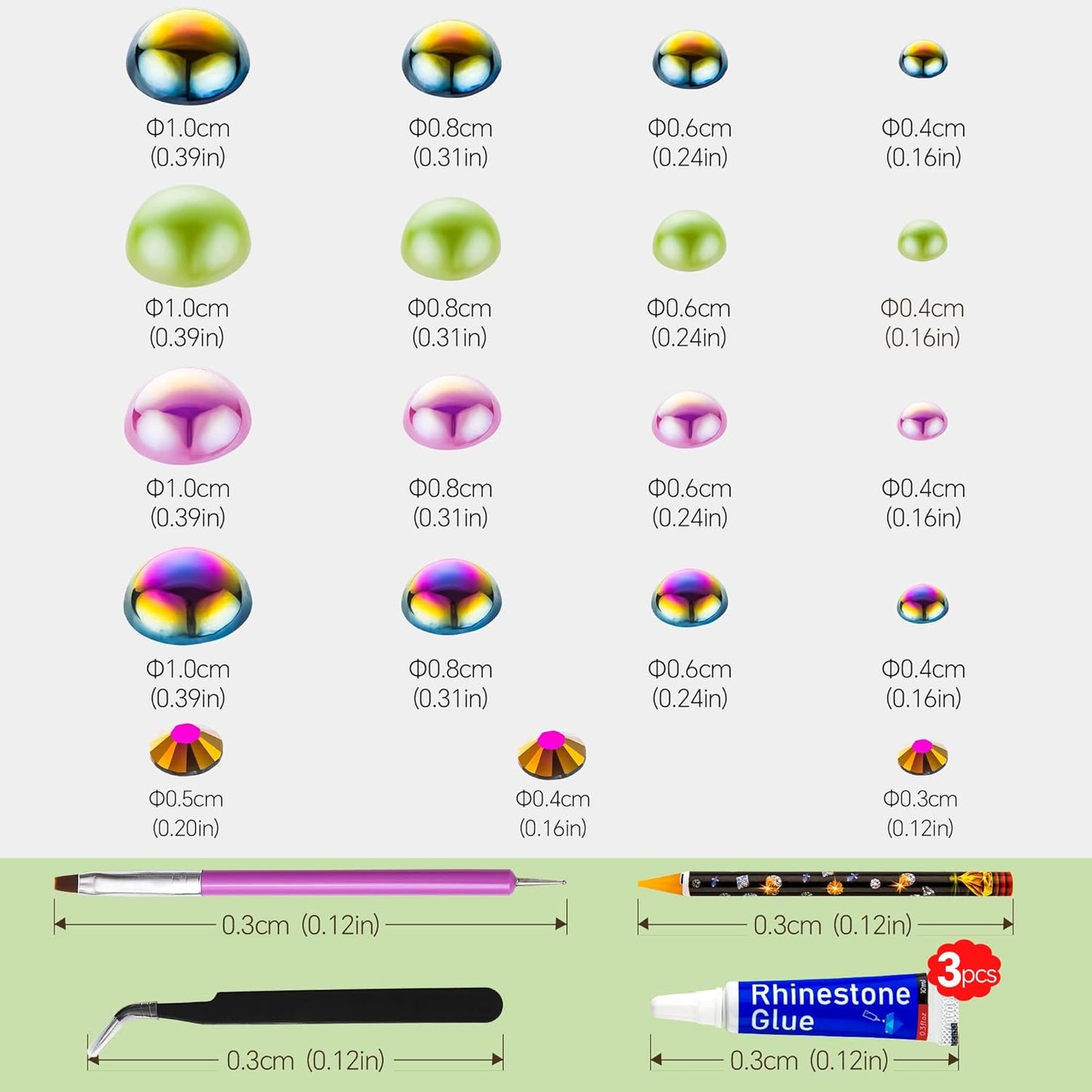 60g Cyan Purple Flat Back Pearls Rhinestones for Crafts Mixed Size 3mm-10mm AB Color Round Half Pearls Flatback Pearl Beads and Resin Rhinestones Set for Face Art with Gel