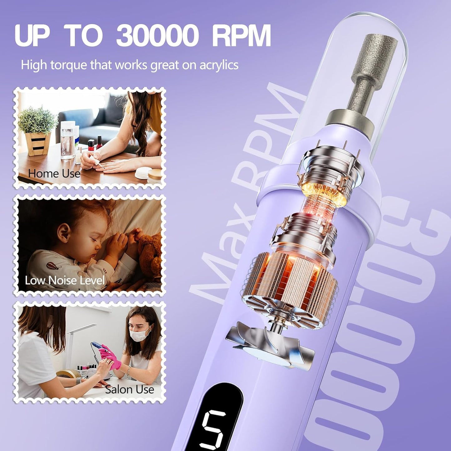 Electric Nail Drill Machine Handheld Flat Light 2-in-1 for Beginners Acrylic Gel Nails Manicure Pedicure Polishing Shape Tool with 8 Bits Gel Nails and Home Salon Use