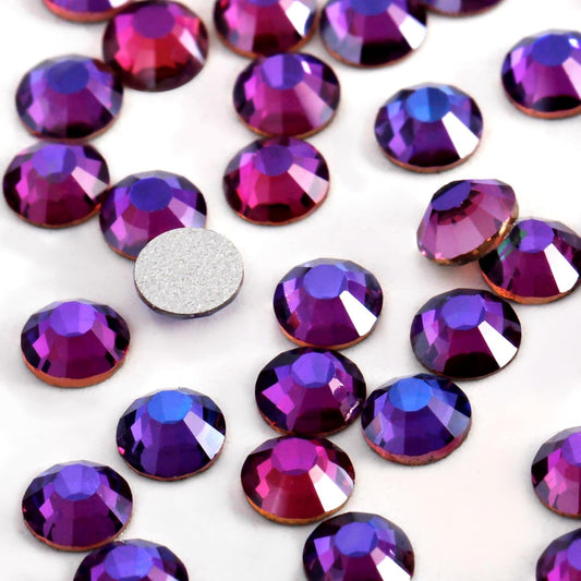 400 PCS SS30 Flatback Rhinestones,12-Facet Diamond-Cut Glass Gems for Nail Art,Clothing,DIY Crafts,Glue-On Decoration Stones with Silver Backing,Purple Velvet