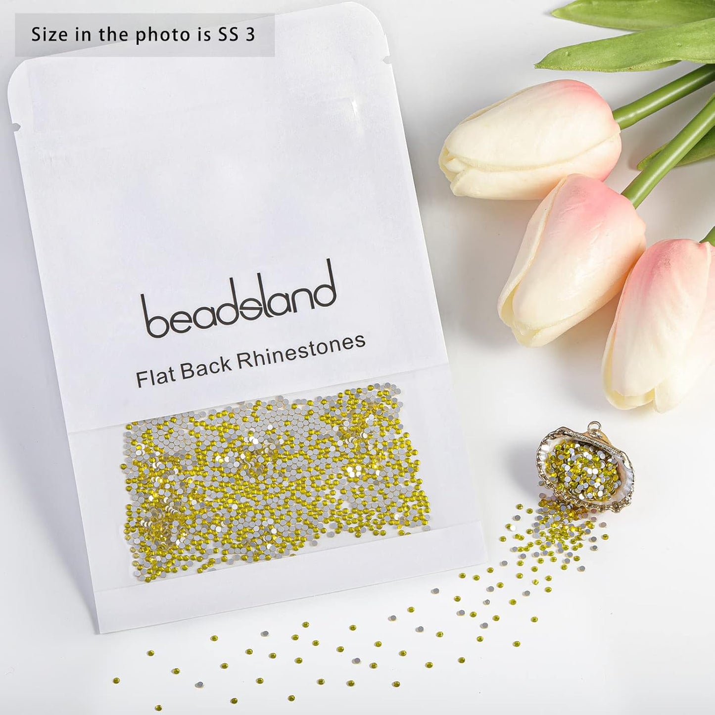 beadsland Flat Back Crystal Rhinestones Round Gems, Lemon Yellow (1.3-1.4mm) SS3/1440pcs