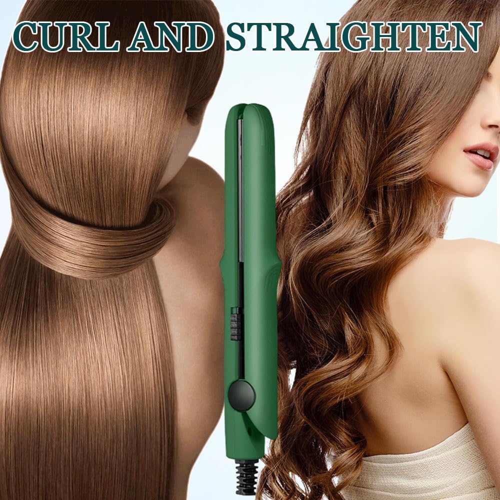 2025 New Mini Dual-Purpose Curling Iron, 2-in-1 Curling Wand Flat Iron Hair Straightener, Travel Curling Iron for All Hair Types (Light Green)