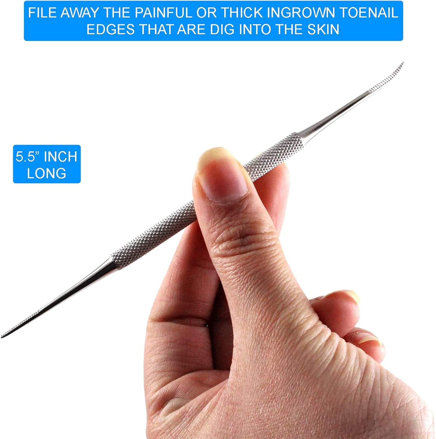 Ingrown Toenail Removal Kit - Under Nail Cleaner Tool Double Ended Nail Lifter & Nail File Cleaning Scooper Curette Tools Trimmer Medical Grade Stainless Steel Manicure Pedicure Nail Care Set by Krisp