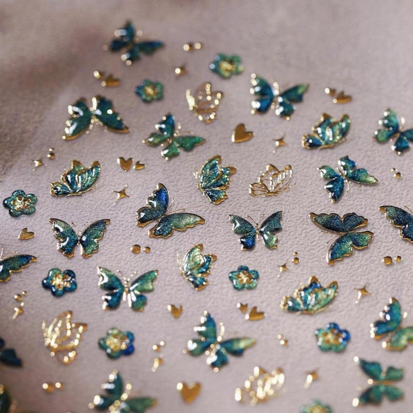 Butterfly Nail Art Stickers Green Golden Nail Decals Self Adhesive 5D Embossed Nail Sticker for Nail Art Spring Design for Women Girls Supplies Nails Decorations Accessories