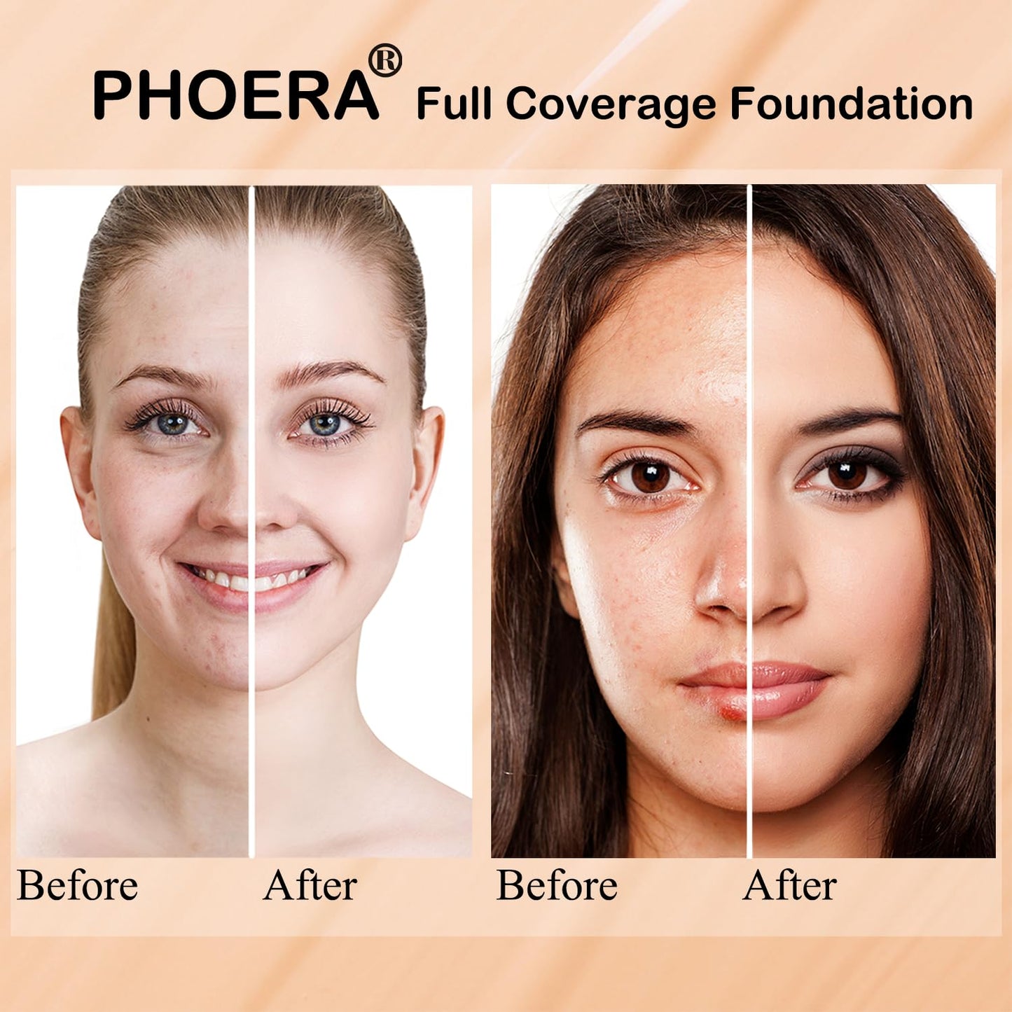PHOERA Foundation, PHOERA Matte Liquid Foundation,PHOERA Makeup for Women, PHOERA Foundation Full Coverage Concealer, 30ml 24HR Matte Oil Control Concealer (106 - Warm Sun*2)