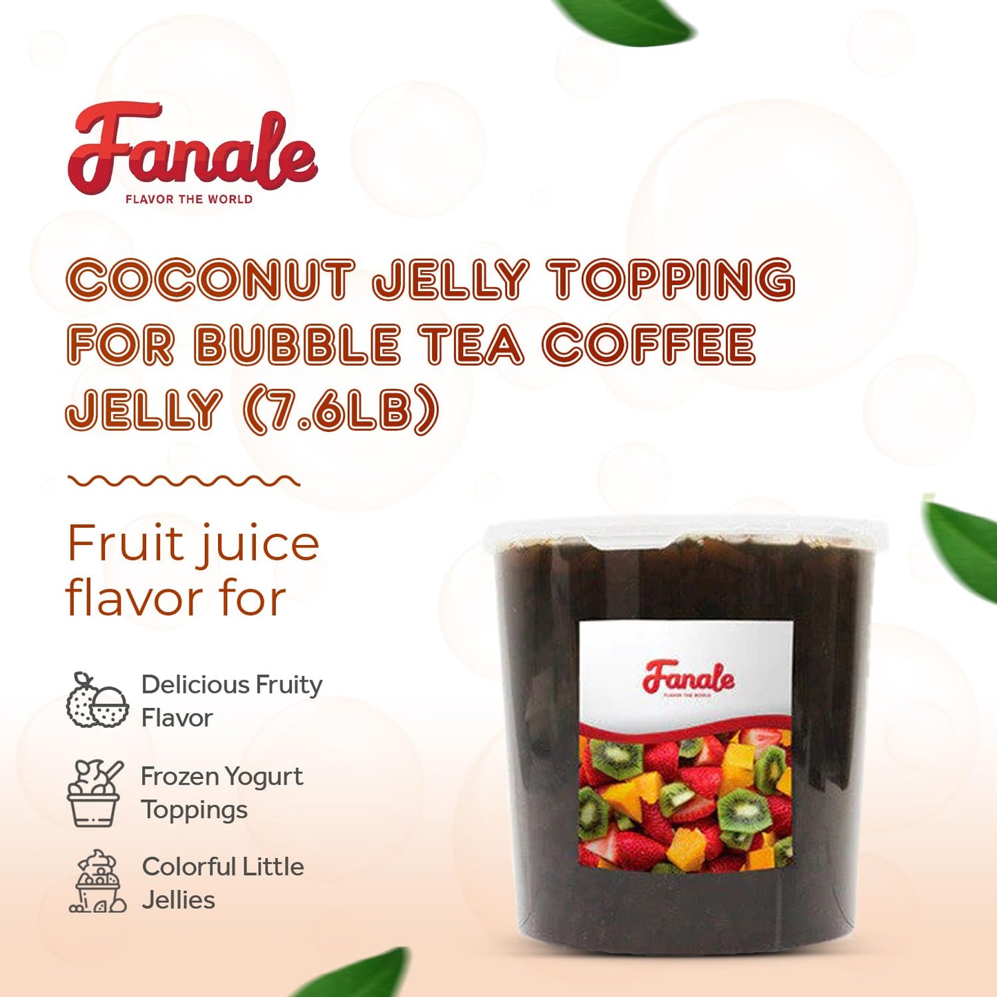 Fanale Coconut Jelly Topping nata de coco for Boba Tea | Ice Cream | Yogurt | Smoothie | Milk Tea | Desserts Coffee Jelly, 7.26 pound (Pack of 4)| JEL011-CS