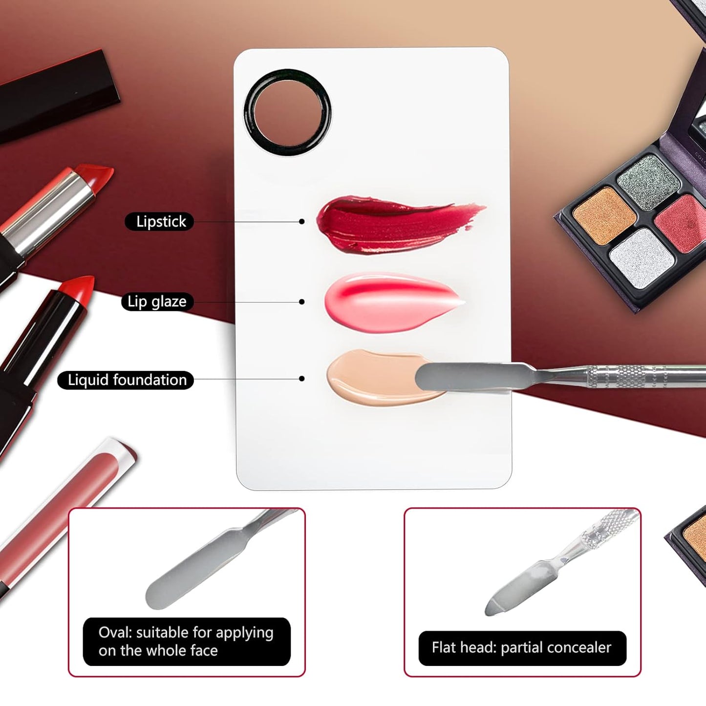 2Pcs Cosmetic Makeup Palette, Premium Stainless Steel Metal Makeup Mixing Palette with Spatula, Makeup Mixing Tray for Mixing Foundation/Eye Shadow/Mascara/Nail Polish/Pigment/Nail Art