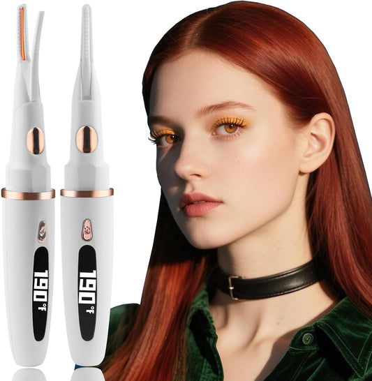 Heated Eyelash Curlers - 2 in 1 Clip- Type Electric lash Curler Best Seller 5S Heating Eyelash Curler LED Display 3 Temp Settings for Makeup Tools USB Rechargeable Natural Curling-White