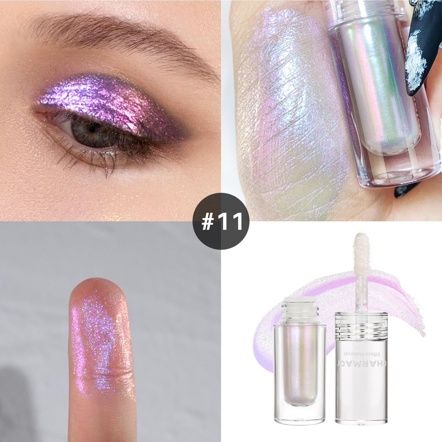 CHARMACY Liquid Duochrome Eyeshadow, Multi-Dimensional Eye Looks, Long Lasting Glitter Eye Shadow Sets Metallic Pigments, Quick Drying, Sparkling Shiny Eye Makeup for Beginners, 1.6g (#11)
