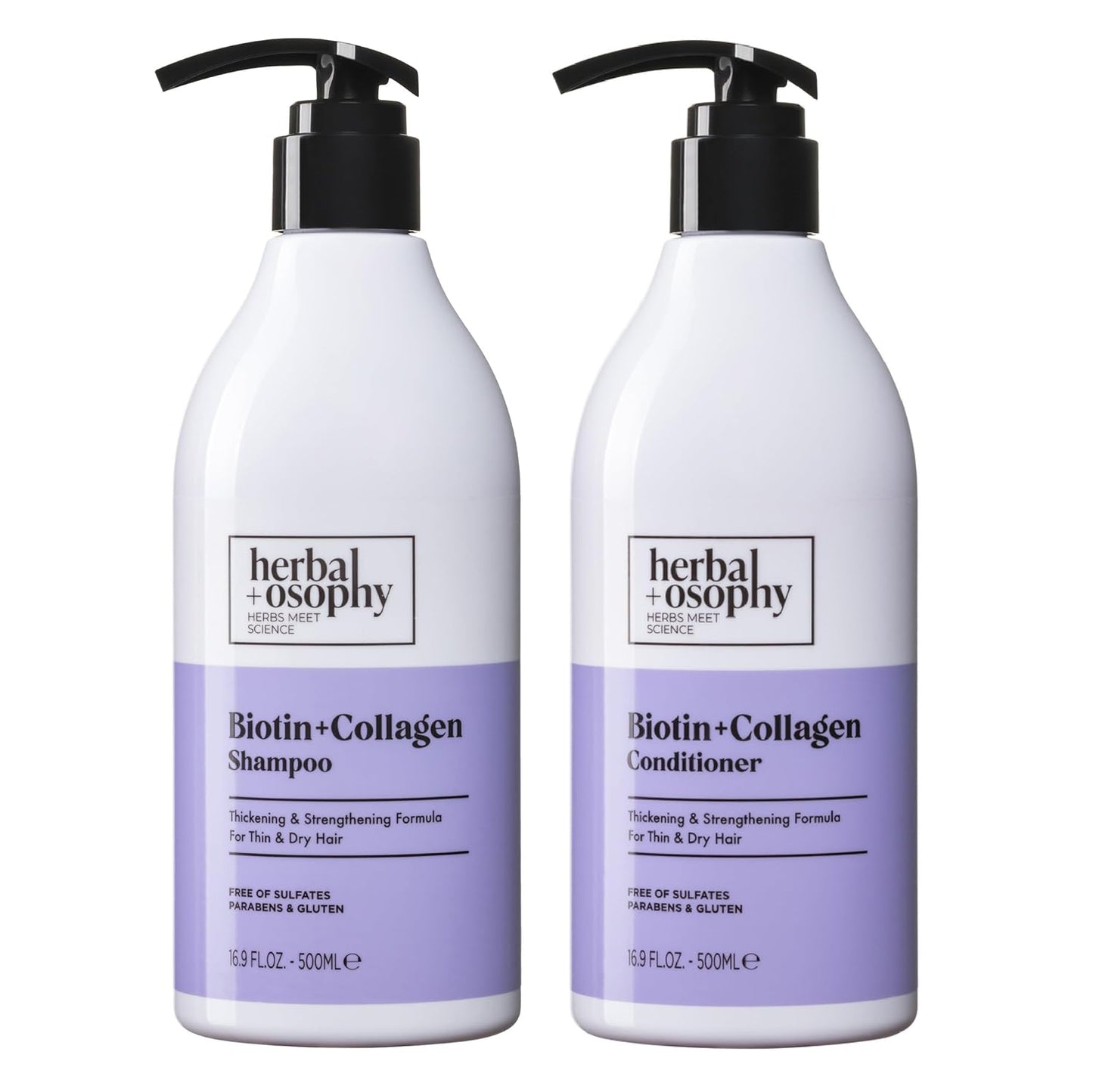 Biotin & Collagen Shampoo & Conditioner Set, Hair Growth Thickening, Repair Dry, Damaged Hair Set, Infused with Vitamin B7 & Argan Oil, Sulfate, Parabens and Gluten Free, 2 x 16.9 Fl Oz