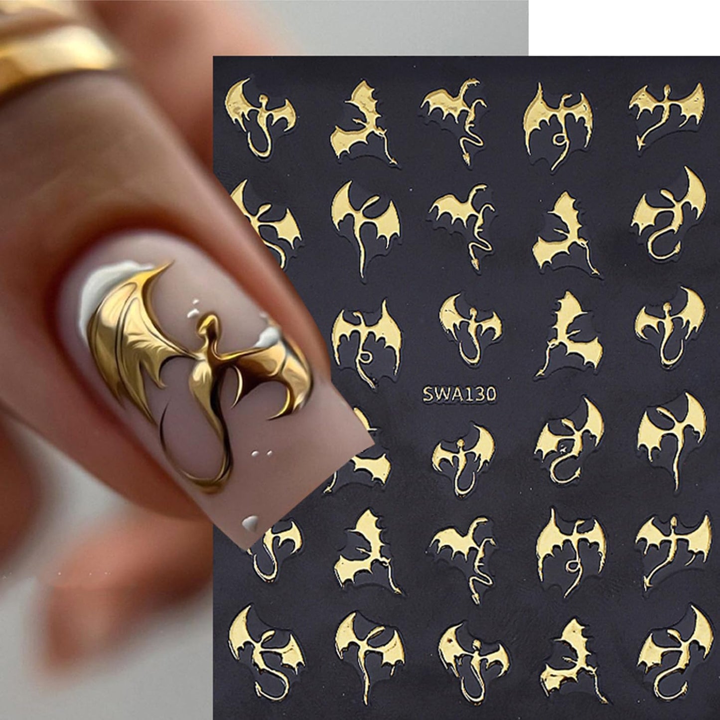 6 Sheets Halloween Gold Nail Art Stickers Decals Spider Web Nails Stickers with Rhinestones Design 5D Skull Nails Decal Self-Adhesive Bat Nail Art Decal for Women Halloween Decor