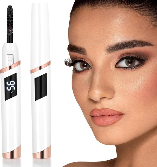 Heated Eyelash Curler for Women, Electric Lash Curler with 10s Fast Heating, 4 Adjustable Temp (65°C-95°C), 24H Curl, USB-C Rechargeable, Ergonomic Design, Travel-Friendly Makeup Tool Gift