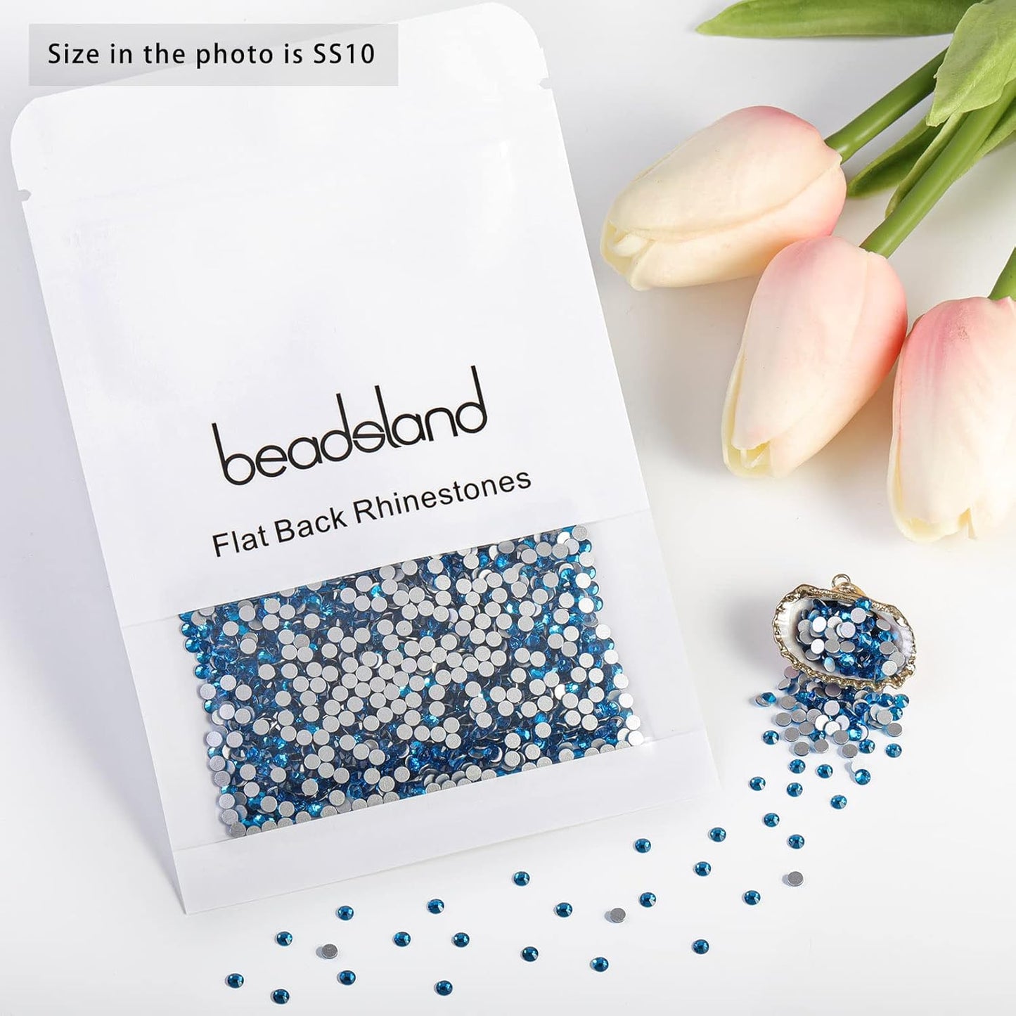 beadsland Flat Back Crystal Rhinestones Round Gems for Nail Art and Craft Glue Fix,Capri Blue (2.7-2.8mm) SS10/1440pcs