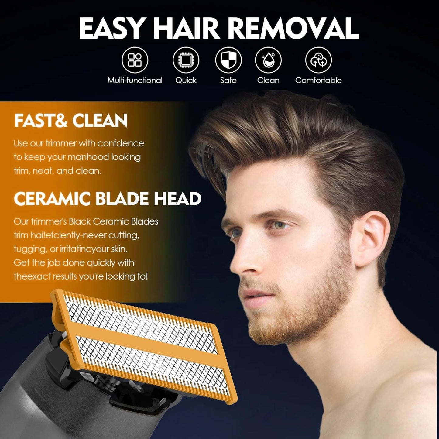 4-Pack Replacement Blades & 3 Guide Combs, Compatible with QP Series Handles (QP210/80, QP2520, QP2630, QP2834, QP6510/31), Dual-Sided Stainless Steel Trimmer Heads for Popular Hybrid Shavers