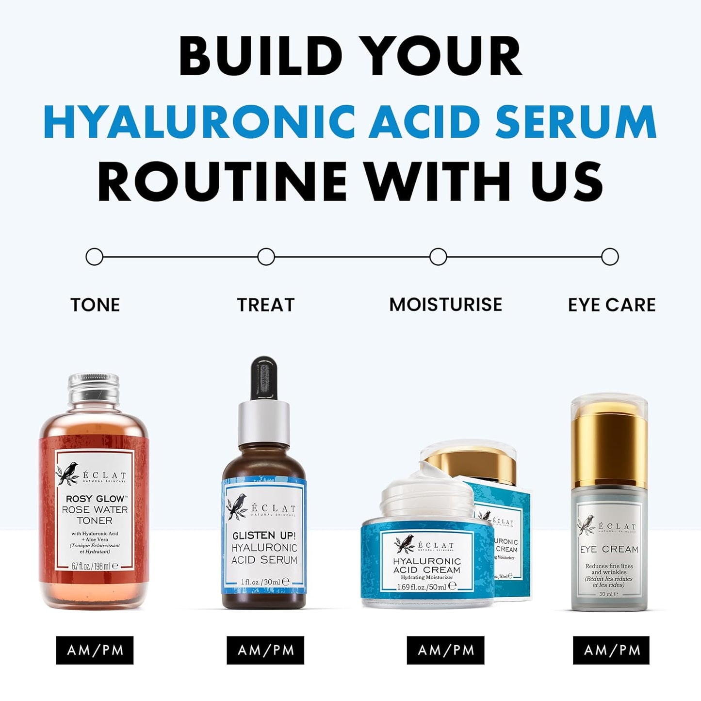 Eclat Skincare Hyaluronic Acid Serum for Face – 2.5% Hyaluronic Acid + 3% B5, Vitamin C & E - Hydrating Anti Aging & Anti Wrinkle Face Serum - Moisturizing & Plumping Formula for Smooth Skin 1 fl oz