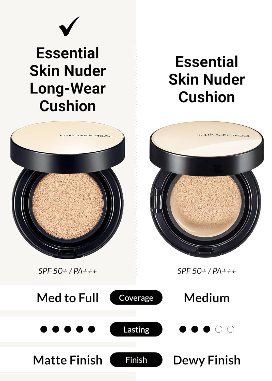 JUNG SAEM MOOL Essential Skin Nuder Longwear Cushion 0.98 Fl Oz (Fair Light), Refill Included, 24H Lasting Cushion Foundation with High Coverage, Semi-Matte Natural Finish, Korean Foundation Makeup