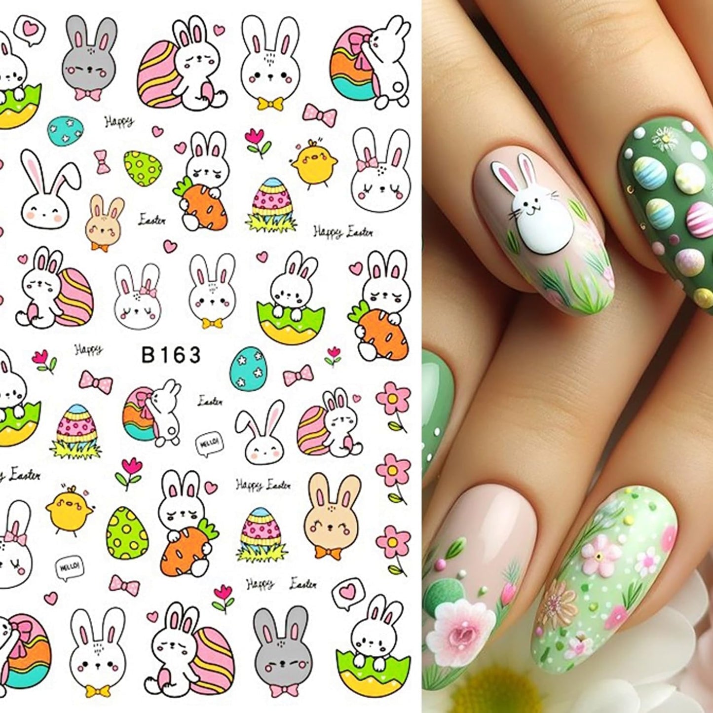 12 Sheets Easter Nail Art Stickers 3D Self Adhesive Cute Bunny Nail Stickers for Nail Art Colorful Egg Nail Decals Easter Nail Supplies for Women Girls