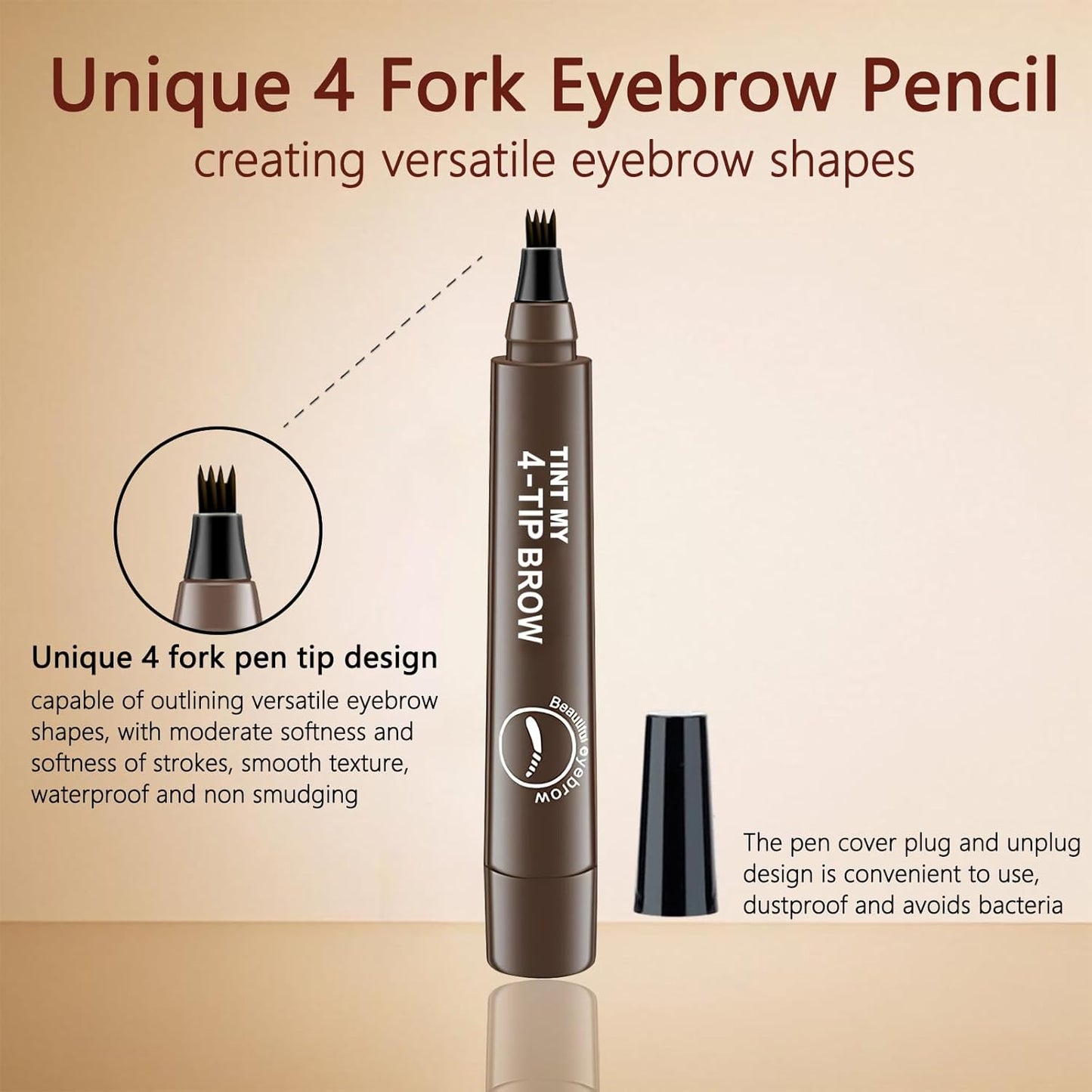 2025 Upgraded Magic Eyebrow Pencil for Women, Long-Lasting Ultra-Fine Tip Waterproof Eye Brow Pencils with 4 Fork, Smudge-Proof Natural Brow Makeup for Women - Dark Brown