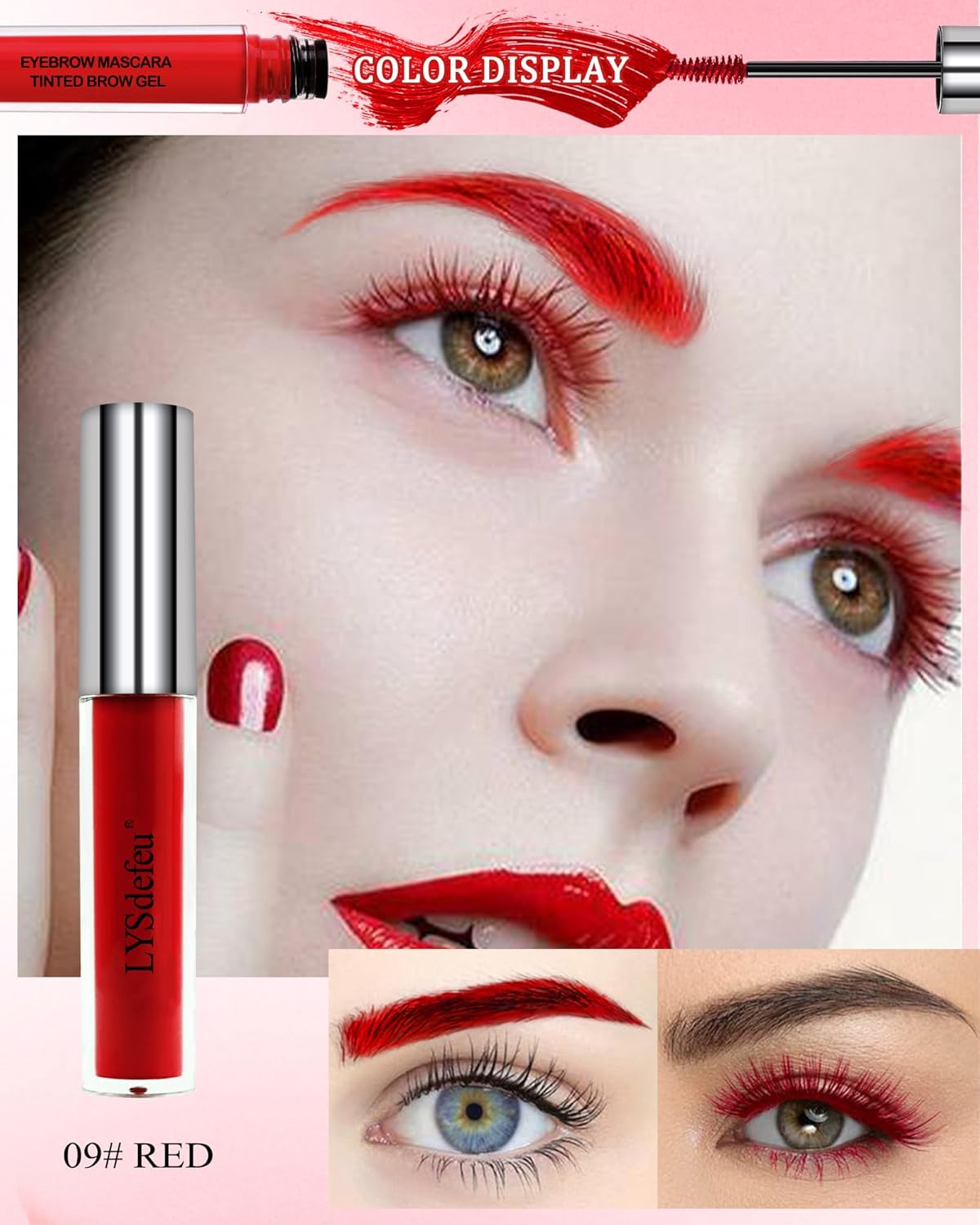 Tinted Brow Mascara Gel- 1Pcs Long-lasting Waterproof Smudge-proof Red Eyebrow Glue Colored Liquid Mascara, Tinted Brow Filler, Length Curly Mascara Women,Thanksgiving Eye Makeup Gift-09