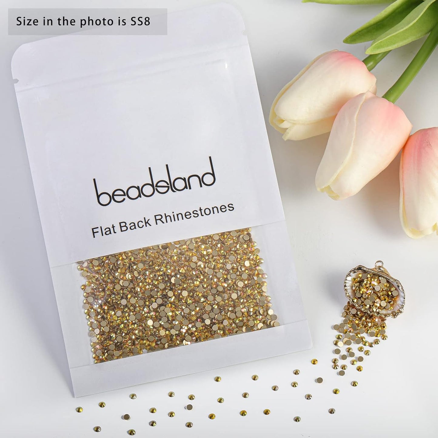 beadsland 1440 Piece Flat Back Crystal Rhinestones Round Gems,1.3mm-6.5mm,Metal Sunlight (SS8(2.3-2.5mm))