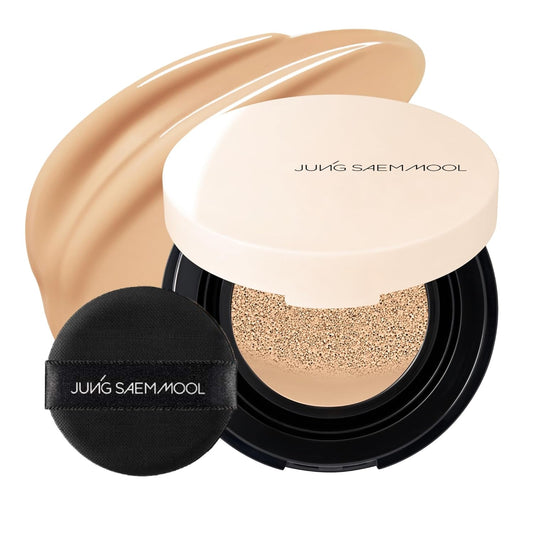 JUNG SAEM MOOL Essential Skin Nuder Cushion Mini 22W Sand 0.17 Fl Oz, Natural Radiant Finish Cushion Foundation with Buildable Coverage, Lightweight Texture, Korean Foundation Makeup