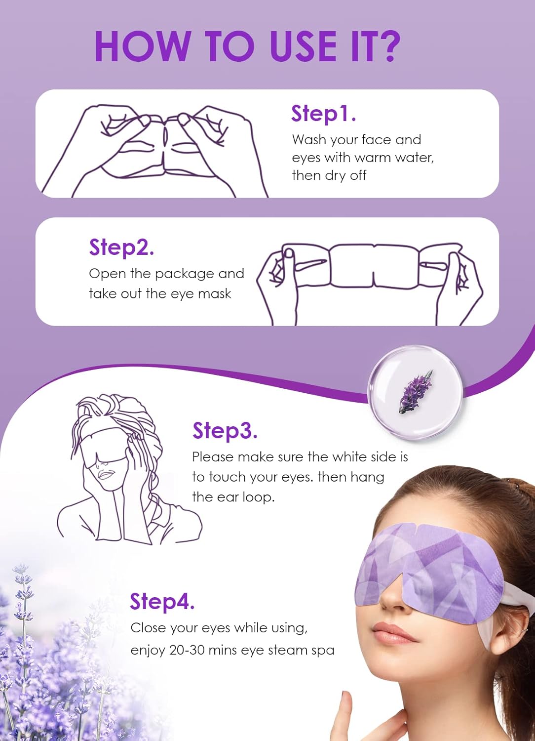 12 Pack Steam Lavender Eye Mask for Dry Eyes, Disposable Heated Eye Mask,Warm Eye Compress for Dark Circles, Spa Eye Mask for Puffy Eyes Mask,Moist Self Heating Pads for Tired Eyes