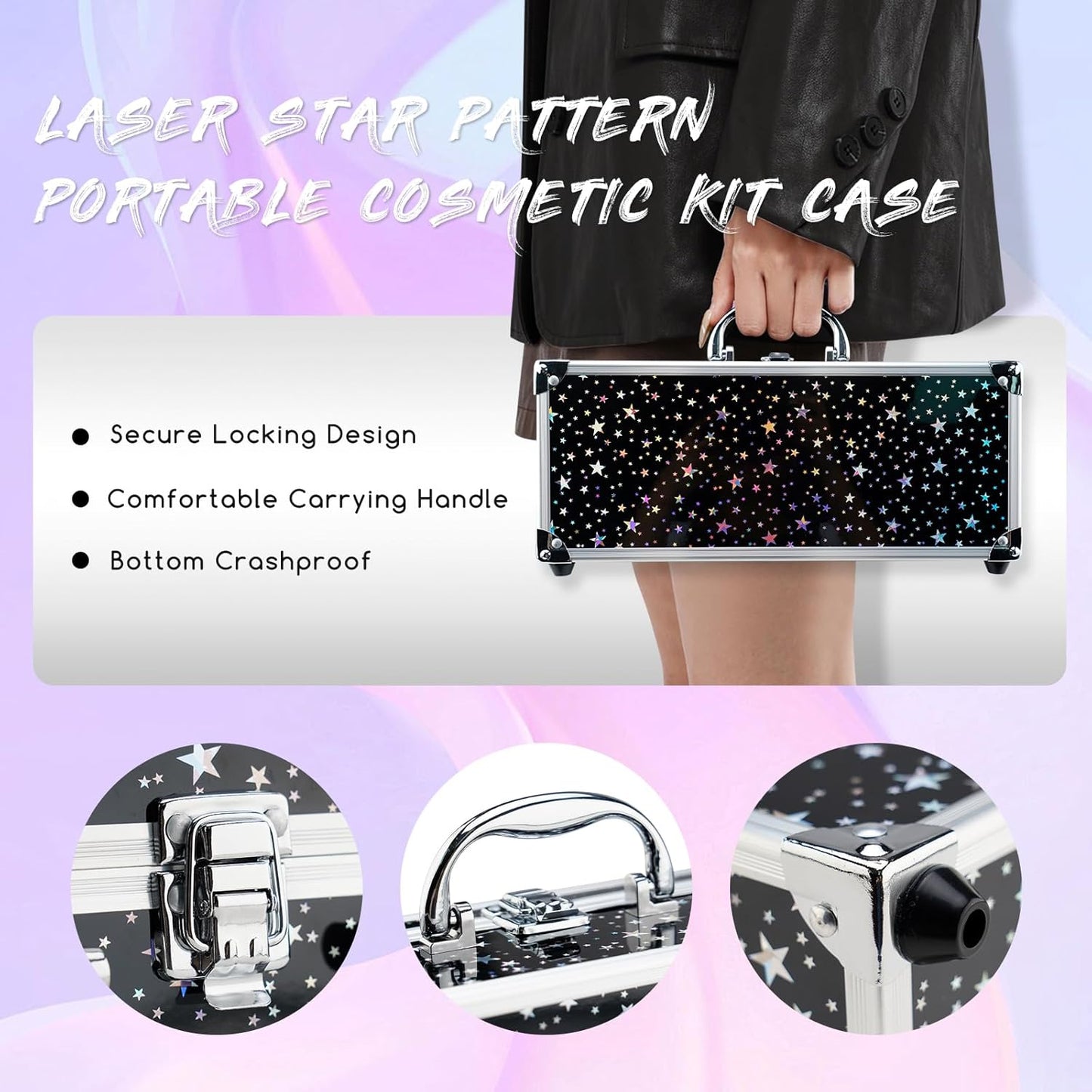 Color Nymph Beginners Makeup Kit With Train Case For Teenagers Girls, Full Starter Cosmetics Set Included 32 Colors Eyeshadow, Glitter Cream, Blush, Highlighter, Lip Gloss and Brush (Black)