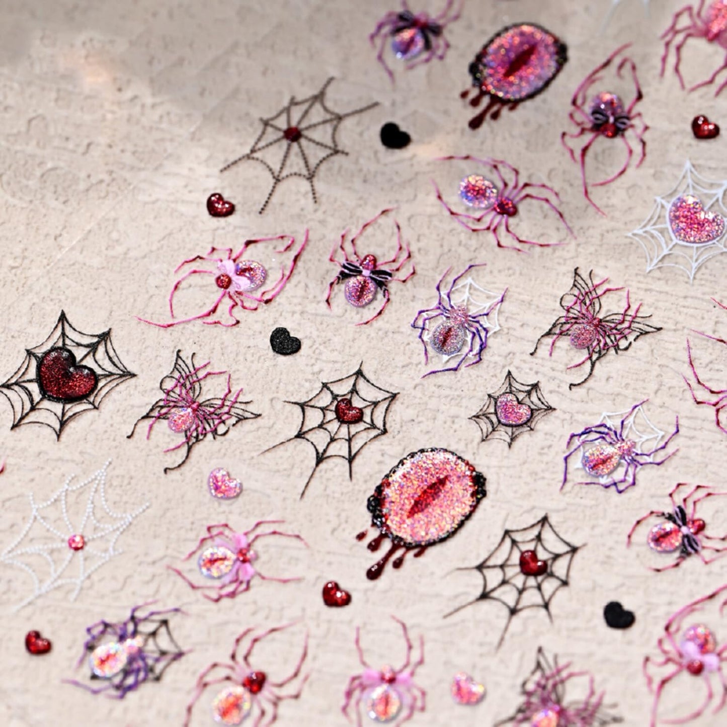 Halloween Nail Stickers for Nail Art Spider Web Nail Art Stickers Butterfly Charm Purple Black 5D Embossed Nail Decals Self-Adhesive Nails Supply Manicure Sliders Devil for Nails Decoration