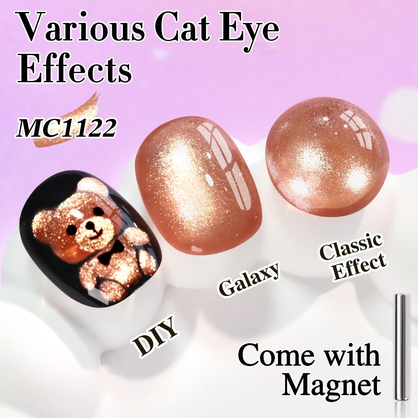 Double Rhythm 15ML Ice Glass Cat Eye Gel Polish with Magnet Holographic Glitter Shimmer Translucent Sheer Color Salon Soak Off Magnetic Nail at Home (Pink Gold-MC1122)