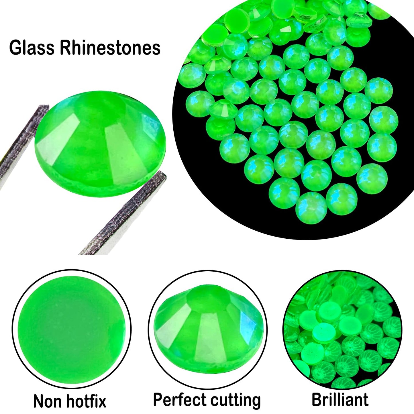 Flatback Glass Rhinestones,Bedazzler Gems 1440pcs Non Hotfix Crystal Rhinestones for Nail Charms Crafts Clothes Tumblers,Green AB Neon,SS16