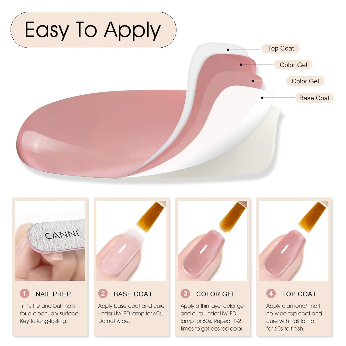 CANNI Pink Jelly Gel Polish – 9ML Translucent Sheer Nude Soak-Off UV/LED Gel Nail Polish for DIY Manicure or Salon Use