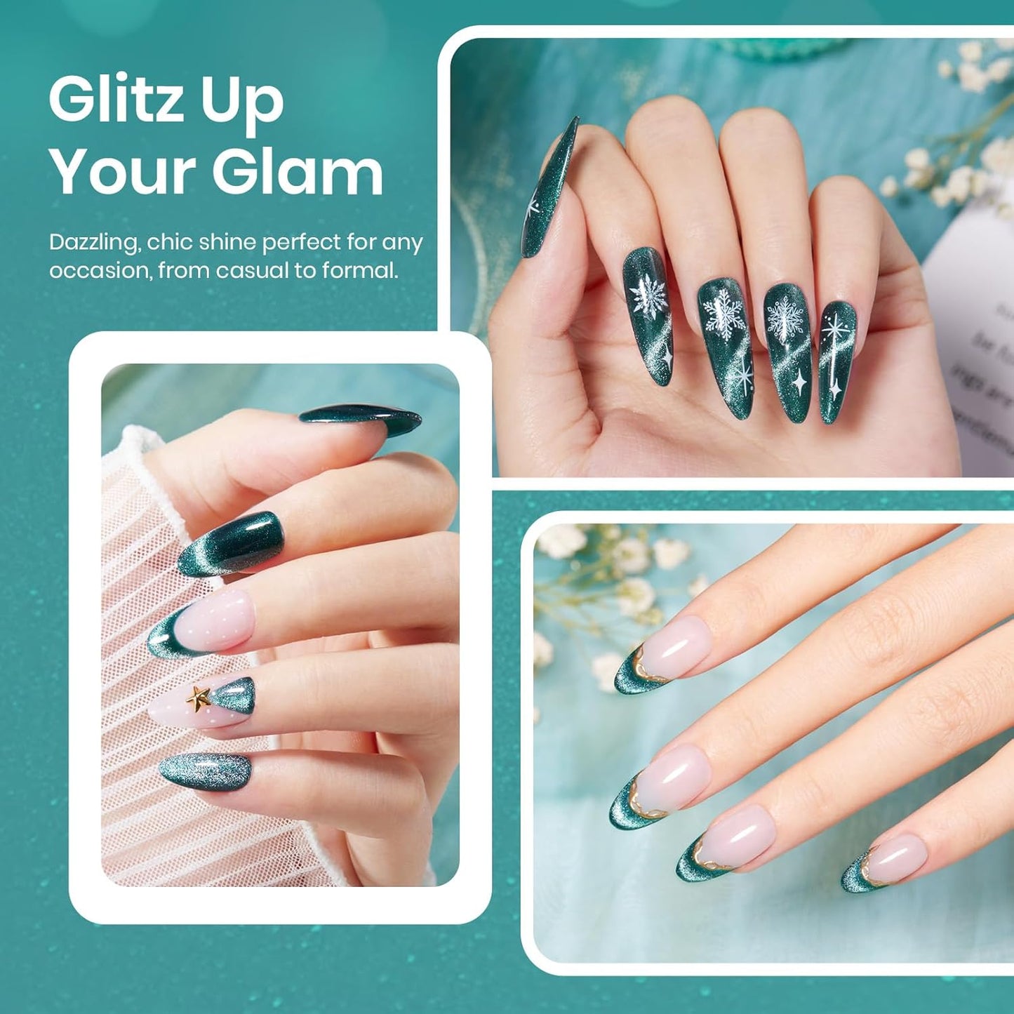 Beetles Green Cat Eye Gel Nail Polish, 9ml Glitter Gel Polish with Magnet Shimmer Green Velvet Soak Off UV LED Nail Lamp Nail Art DIY Home Manicure Design Gift for Women