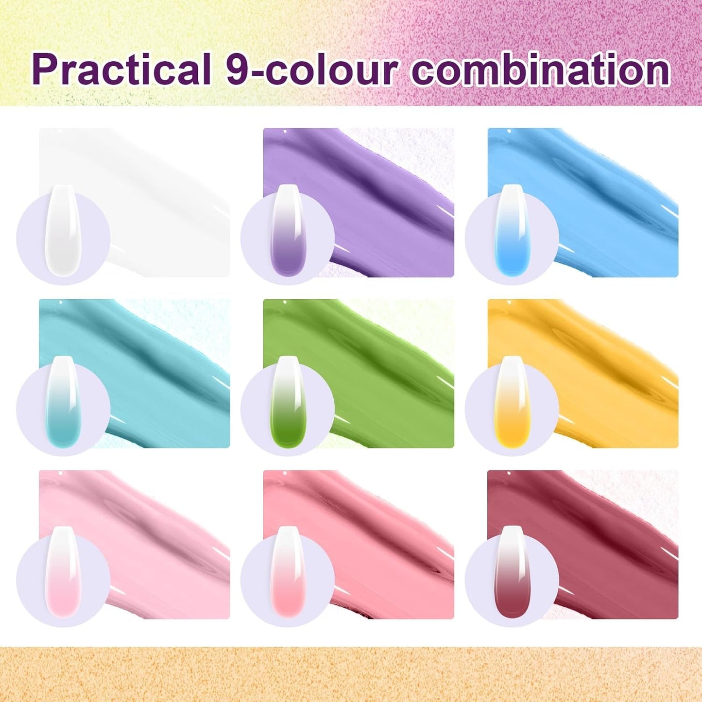 Gradient Painting Gel, 9 Bright Colors Ombre Gel Nail Polish Light Pink Blue Summer Kit Sponging for Pigment Pat Nails Aura Nails French Manicure Soak Off UV Bloom Summer