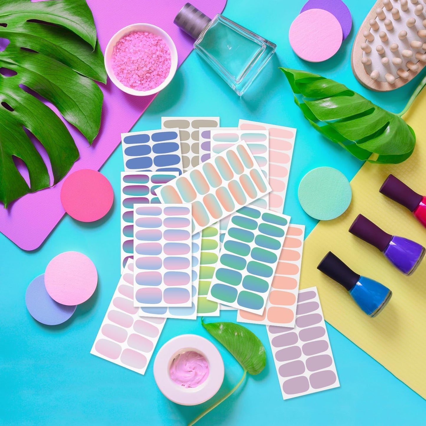 DANNEASY 16 Sheets Gradient Color Nail Polish Stickers Full Nail Wraps for Women Stick on Fingernail Nails Self Adhesive Nail Polish Strips Gel Nail Strips with Nail File, Cuticle Stick