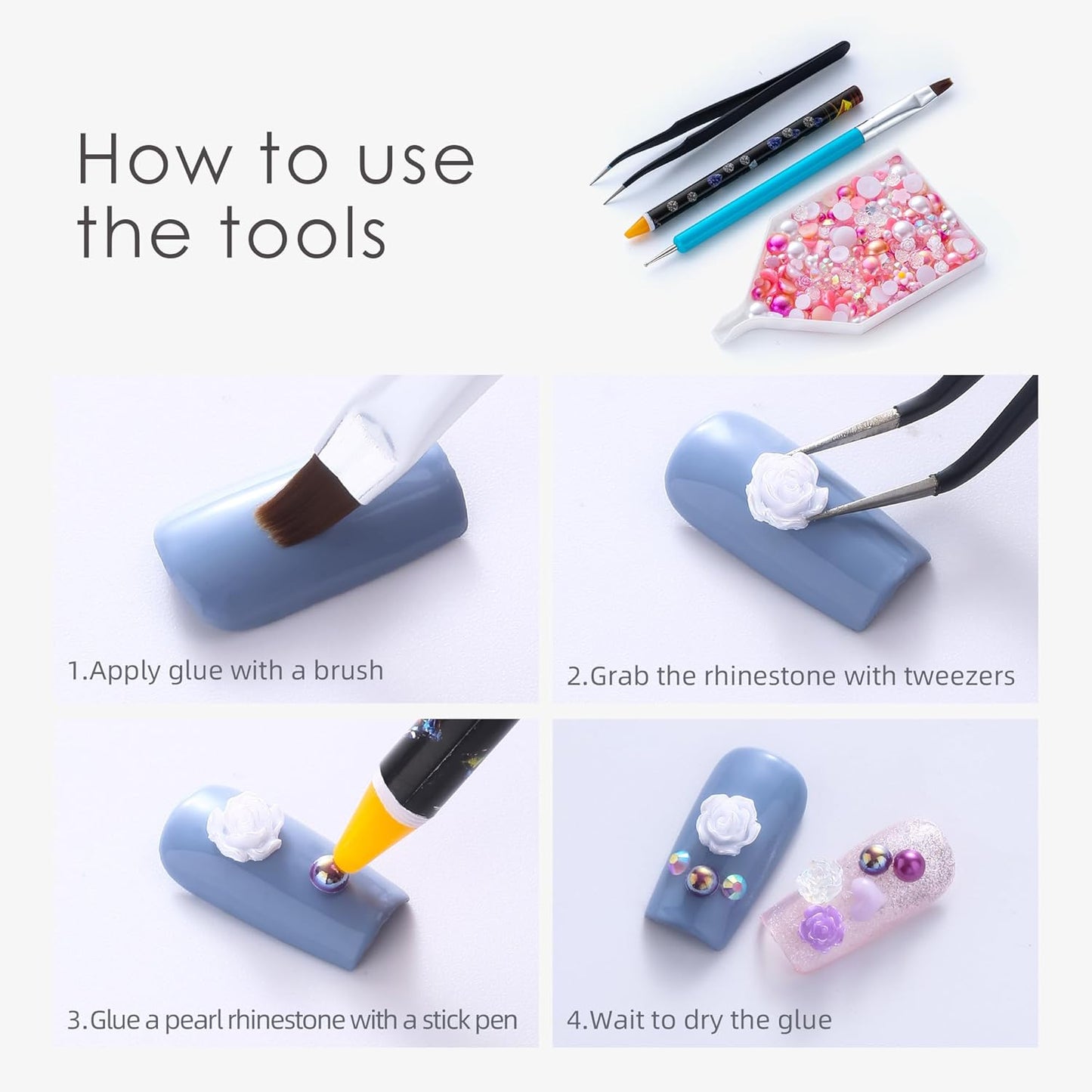 160g Pink Flat Back Pearls Rhinestones for Crafts Mixed Size 3mm-10mm AB Color Round Half Pearls Flatback Pearl Beads and Resin Rhinestones Set for Face Art