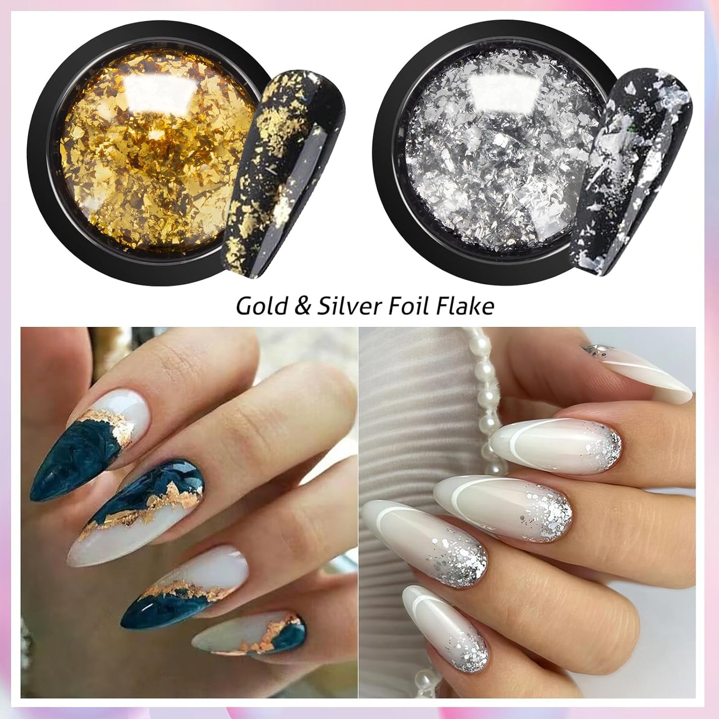 Gold Silver Chrome Nail Powder, 12 Colors Iridescent Holographic Unicorn Chrome Powder for Nails, Metallic Mirror Effect Rose Gold Champagne Nail Powder Pigment Glitter Foils Flakes Nail Art