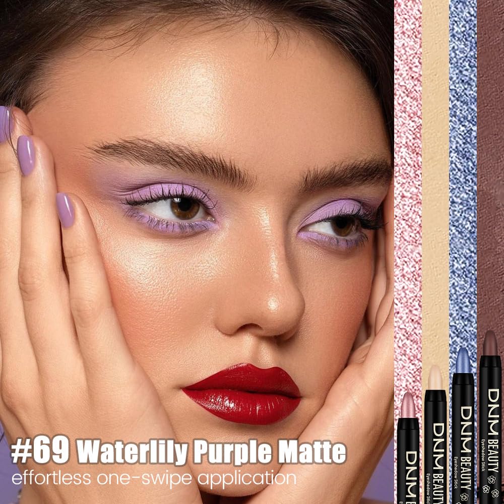 evpct Lavender Purple Matte Cream Eye Shadow Sticks Brightener Pencils for Women, Purple Silky Eyeshadow Applicator Stick Pen Waterproof, Blendable Crease-Proof Stick Eyeshadow Matte Eye Makeup 69