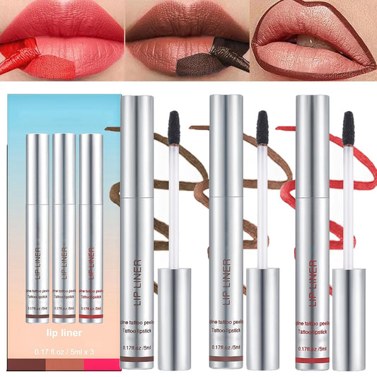 Dulele 3PCS Lip Liner Set, Peel Off Lip Liner Tattoo, Peel Off Lip Stain, Long Lasting Waterproof Lip Stain Peel Off, Transfer Proof Matte Finish Lip Gloss (Red, 1)