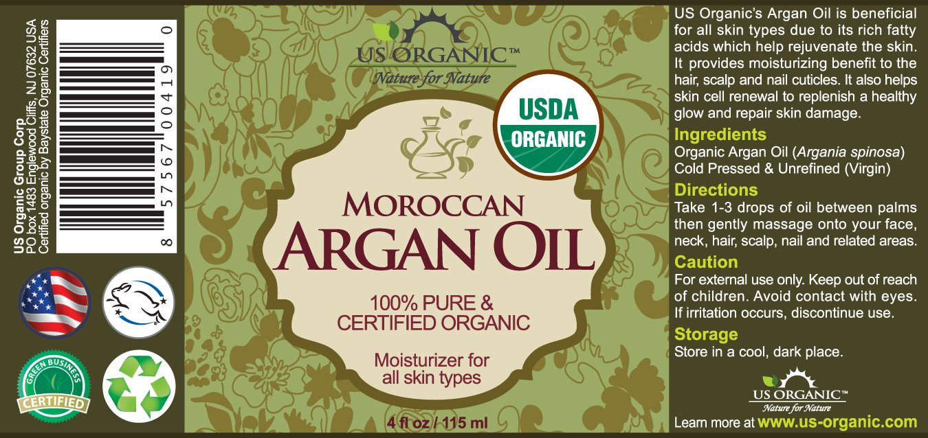 US Organic Moroccan Argan Oil, Cold-Pressed Virgin, USDA Certified, 100% Pure, Unrefined, for Hair, Skin, Nail & Cuticle Care, in Amber Glass Bottle, Sourced from Morocco (4 oz (Large))
