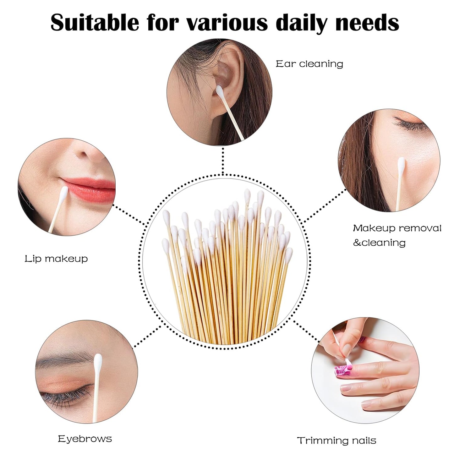 500 PCS 6" Long Cotton Swabs with Bamboo Handle for Makeup, Gun Cleaning or Pets Care