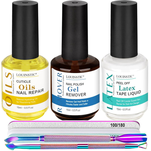 Gel Nail Polish Remover - Gel Polish Remover Kit with Cuticle Oil & Latex Tape & Colored Peel Off Manicure Tools, Gel Remover for Nails 2-5 Minutes, No Soaking,Wrapping