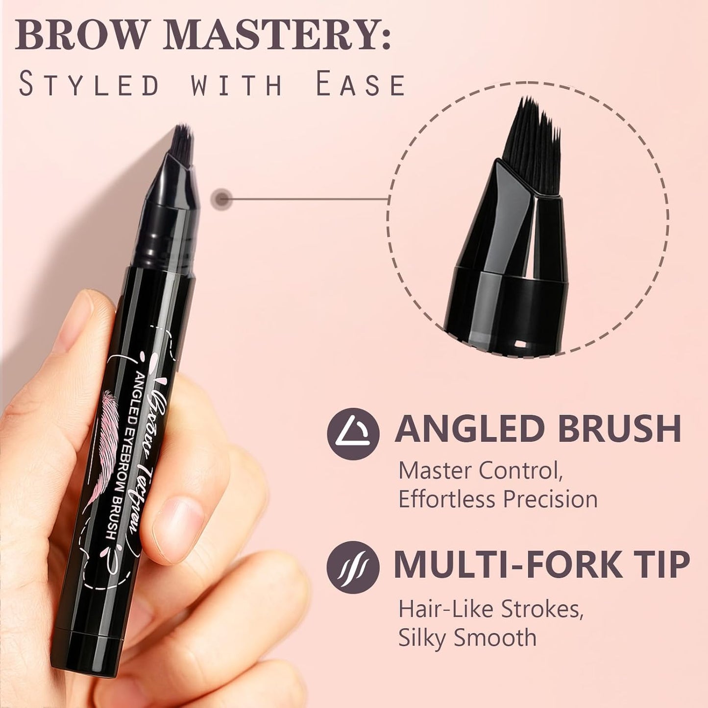 Eyebrow Pen, Waterproof Eyebrow Pencils for Women - Angled Brow Brush & Multi-Fork Tip Microblading Brow Pen, Precisely Creates Natural Hair-Like Brows, Easy to Use 01-Brown