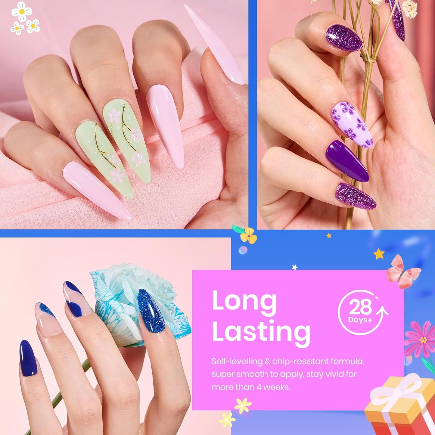 beetles Fall Gel Polish Set - Verse of Flower Collection, 36 Colors Brown Burgundy Purple Red Gel Polish Fall Colors Nail Kit with 3Pcs Base Top Coat Soak off UV Gel & Nail Art Stickers