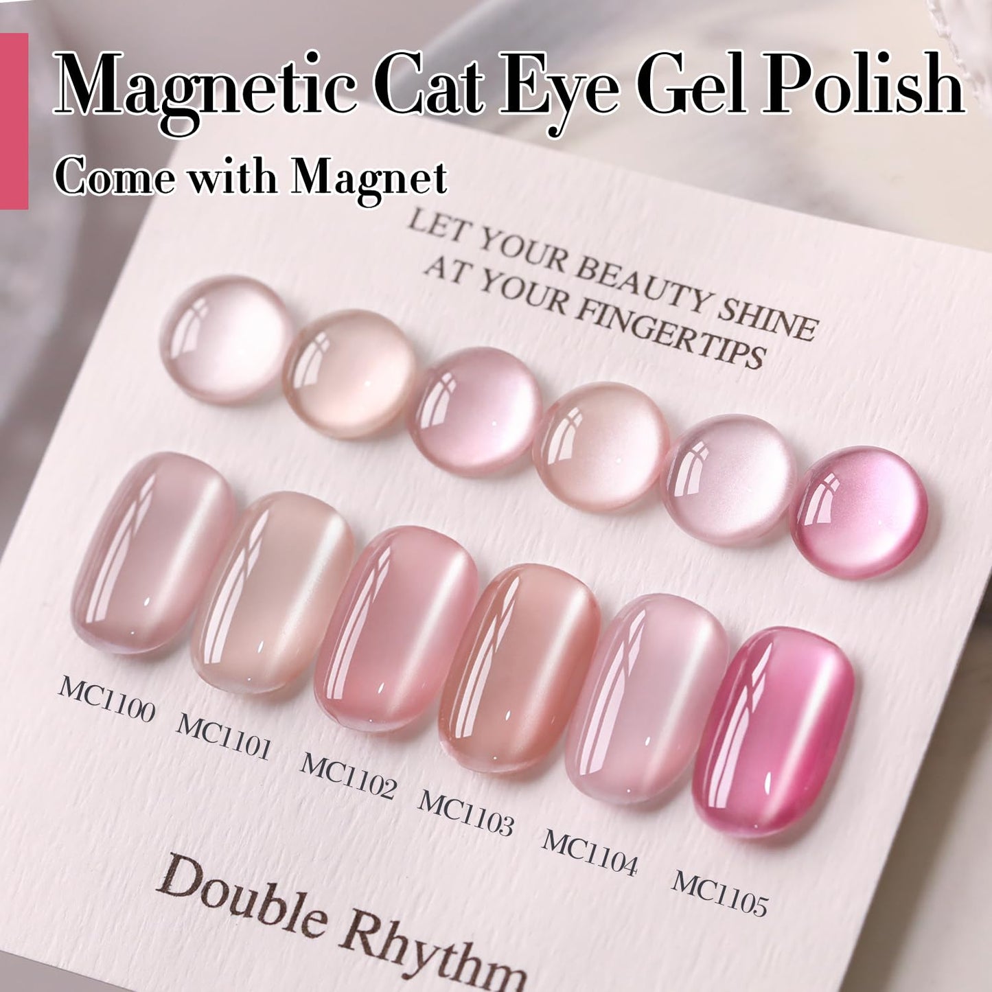 Double Rhythm Jelly Glass Cat Eye Gel Polish with Magnet 15ML Holographic Glitter Shimmer Translucent Sheer Color Magnetic Nail Polish Salon DIY at Home (Jelly Pink Nude-MC1104)