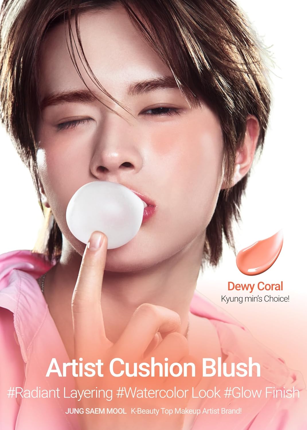 JUNGSAEMMOOL Artist Cushion Blush (Dewy Coral) | Easy to Blend, Lightweight, Hydrating Korean Makeup Cushion Blush for Dewy & Glowing Cheeks