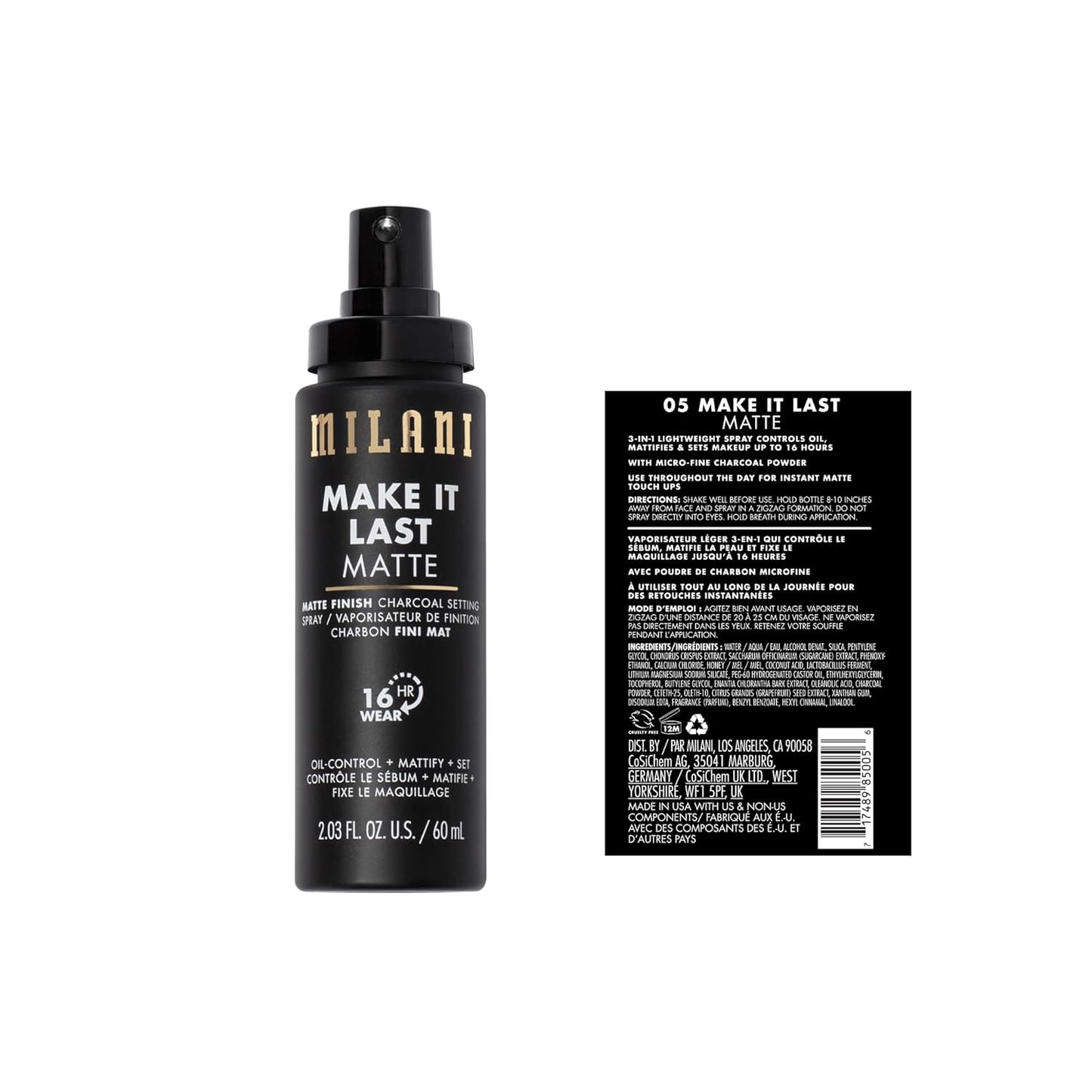 Milani Setting Spray + Primer, Make It Last Matte- Oil Absorbing Charcoal Formula to Control Shine, Matte Finish Setting Spray for Makeup and Primer for Oily Skin, Prime +Correct + Set - 2 Pack